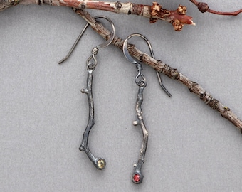 Sapphire Twig Earrings in Sterling Silver