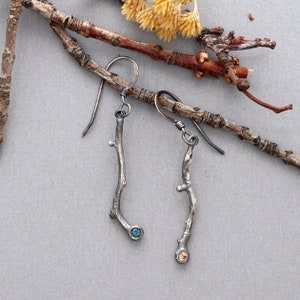 Sapphire Twig Earrings in Sterling Silver