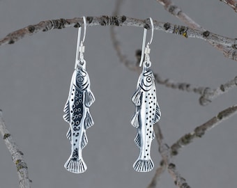 Trout Earrings in Sterling Silver- Large