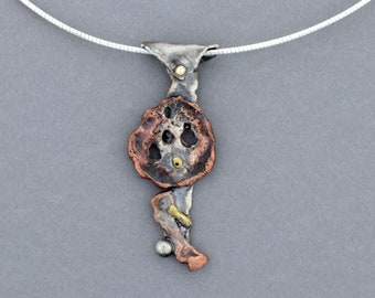 Handmade Sterling Silver Brass and Copper Pendant