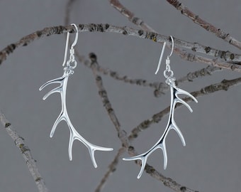 Elk Antler Earrings in Sterling Silver- Large