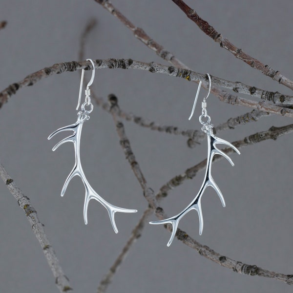 Sterling Silver Large Elk Antler Earring