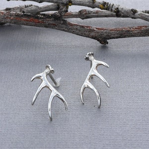 Whitetail Deer Antler Post Earrings in Sterling Silver