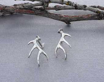 Whitetail Deer Antler Post Earrings in Sterling Silver