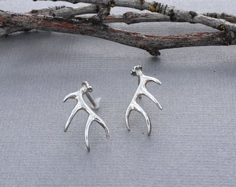 Petites boucles d'oreilles en argent sterling avec bois de cerf de Virginie