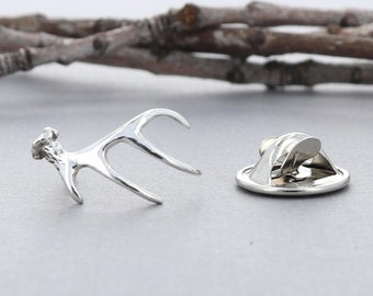 Whitetail Antler Pin or Tie Tack in Sterling Silver