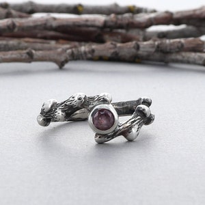 Montana Sapphire Branch Ring in Oxidized Sterling Silver