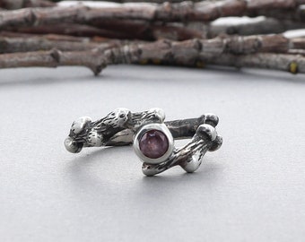 Montana Sapphire Branch Ring in Oxidized Sterling Silver