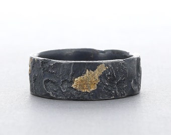 Sterling Silver Rustic Band with 18K Gold
