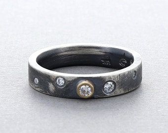 Diamond Ring in Sterling Silver & 14K Gold