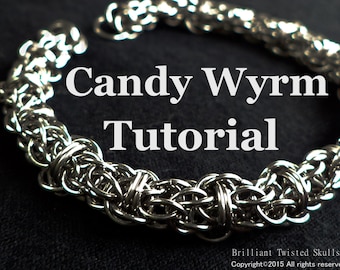 Tutorial for Candy Wyrm chain maille weave also includes instructions for weaving Candy Cane Cord