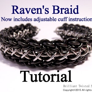 May include: A tutorial for making a black and silver braided bracelet called "Raven's Braid". The tutorial includes instructions for making an adjustable cuff.
