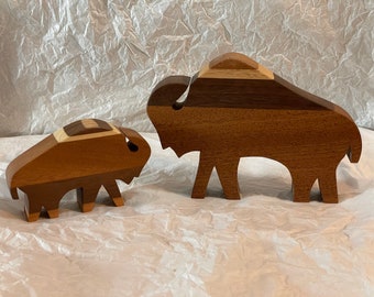 Small Mixed Hardwood Buffalo, Bison, Handcrafted