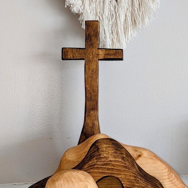Rustic Empty Tomb with One Cross Easter decoration.