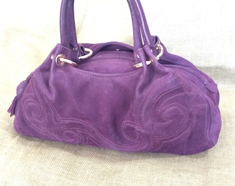 Vintage MOSCHINO purple nubuck leather satchel bag purse with tassel