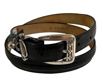 Ceinture vintage en cuir noir Brighton avec motif golf taille 34 Large USA