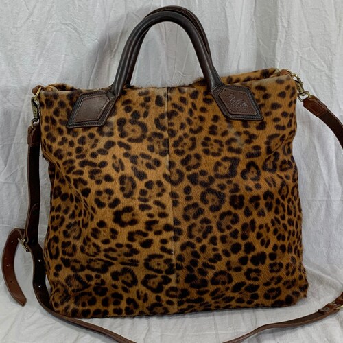 Vintage JAS London cheetah print calf hair shopping tote bag with shoulder shops strap handcrafted