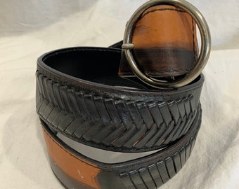 ヴィンテージ イヴ・サンローラン レザーベルト：ブラック＆ゴールド