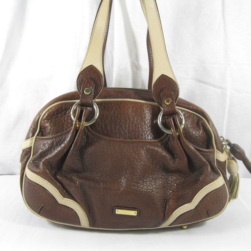 Vintage MOSCHINO shops brown leather satchel bag purse with tassel