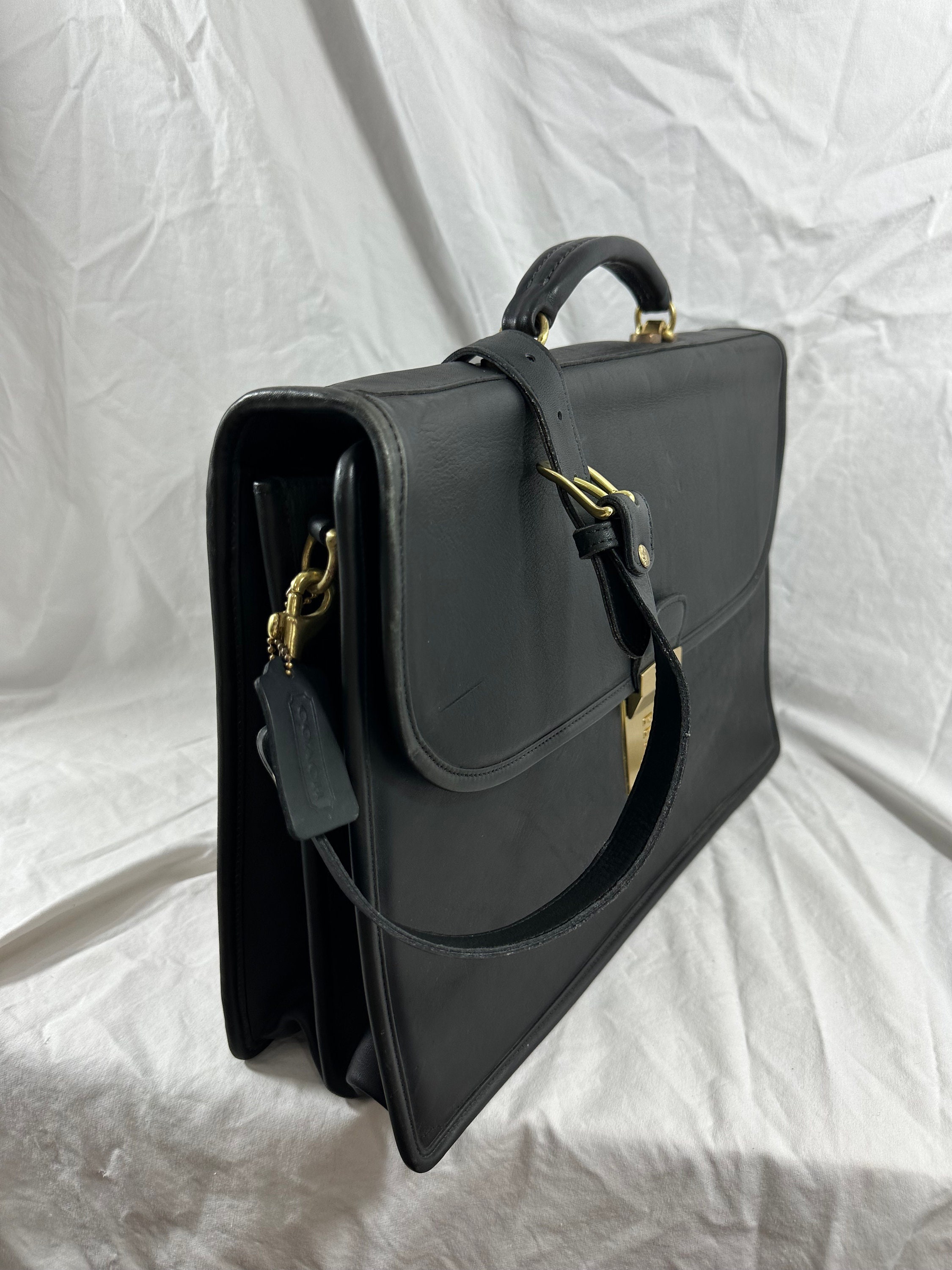 バッグ Coach Vintage Attache Case Black Vintage Coach Full Glove Tanned Black Leather #5328 Attaché