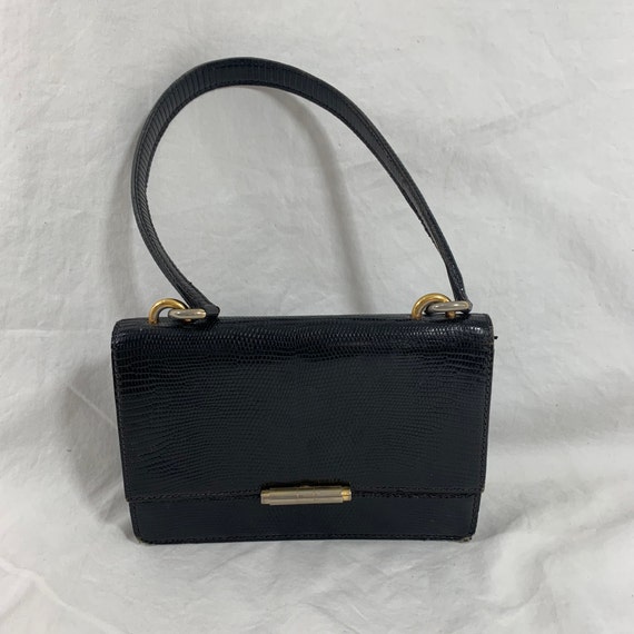 Genuine vintage black lizard handbag purse front … - image 3