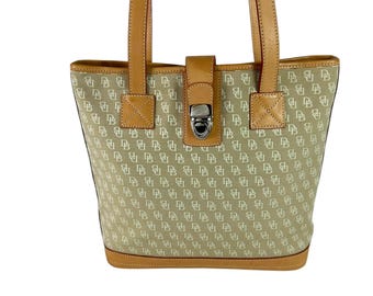 Vintage Dooney & Bourke Cabriolet Medium Signature Tan Shopper Tote Bag