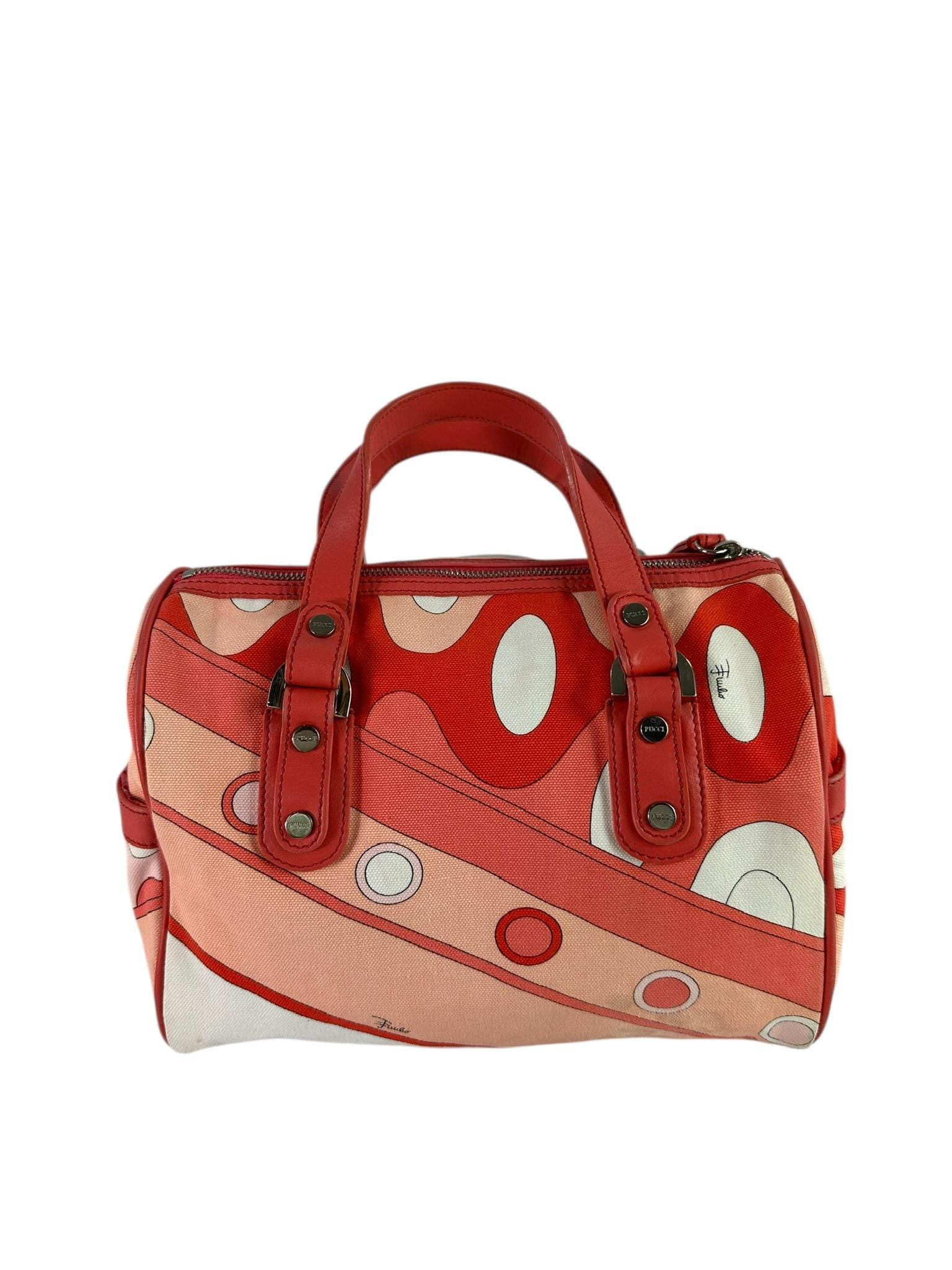 Vintage EMILIO PUCCI Pink Multicolor Canvas Signature Satchel Bag