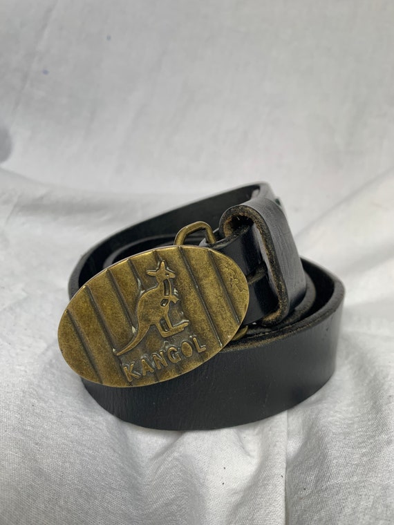 Genuine vintage KANGOL logo black leather belt sma