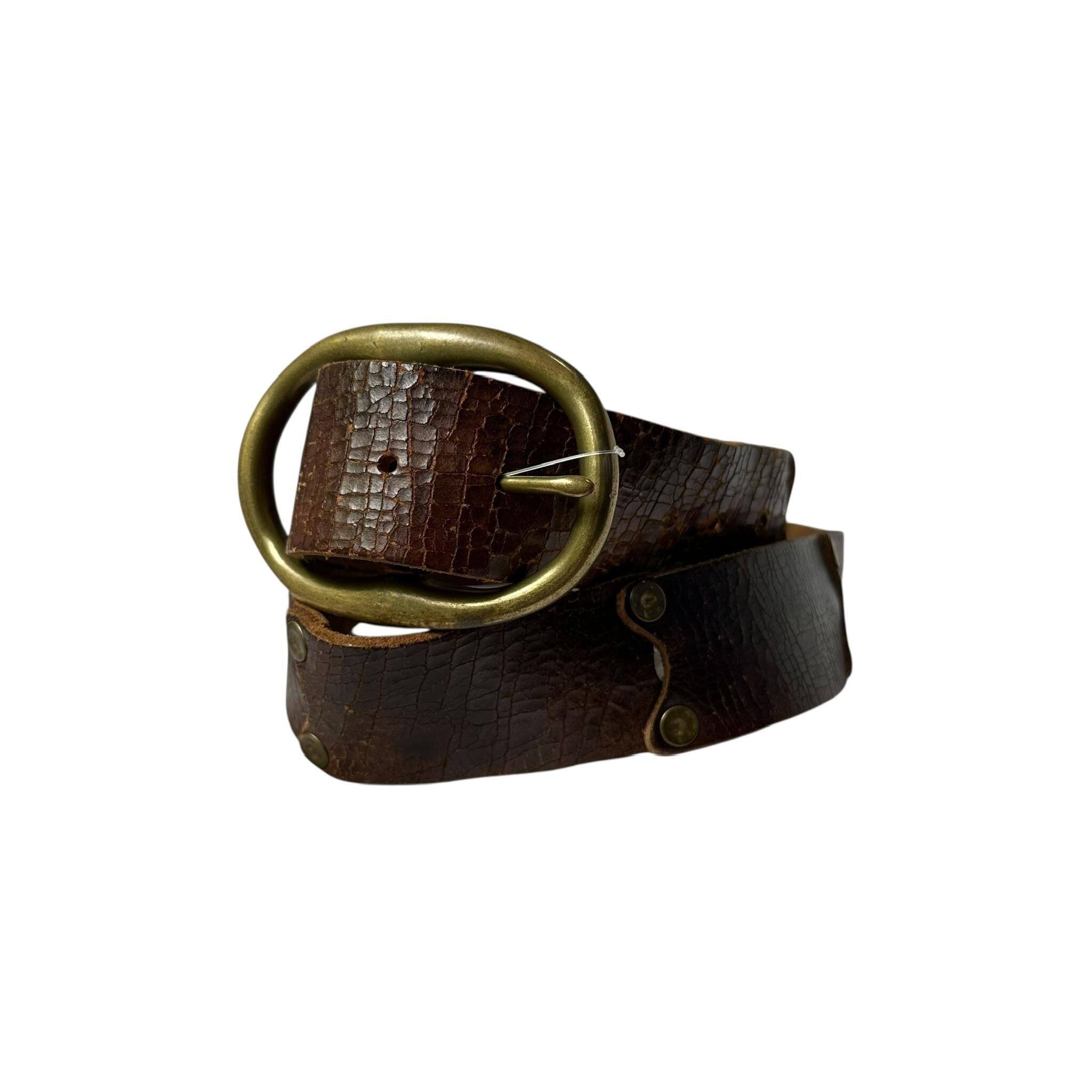 Lucky Brand Leather Belt Brass Buckle | Unisex Boho Vintage-XL 70s Rope & Brass Belt - Lucky Vintage main image 4