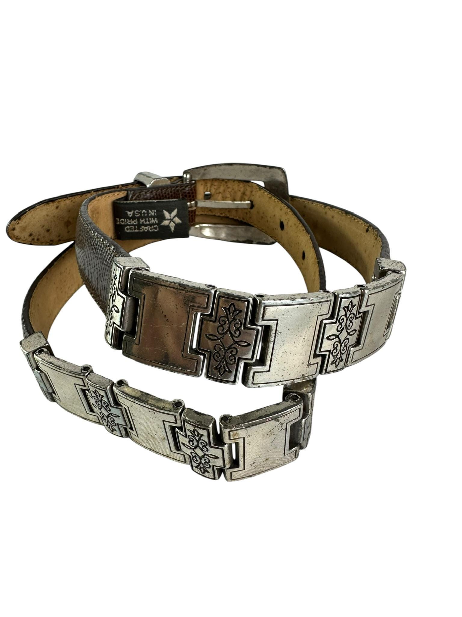 Brighton Brown Lizard Print Leather Belt Rope Silver Tone  display picture 1