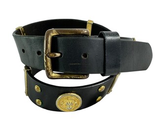 Vintage CODE AZURE Black Genuine Leather Belt with Studs and Lion 34 Unisex il_fullxfull.5503236069_gkka.jpg main image 4