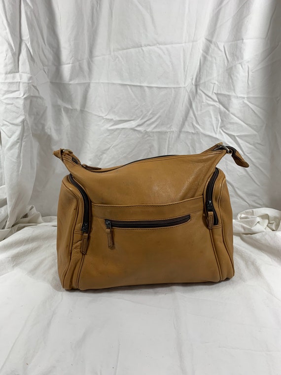 Vintage TUMI natural tan leather large duffle trav