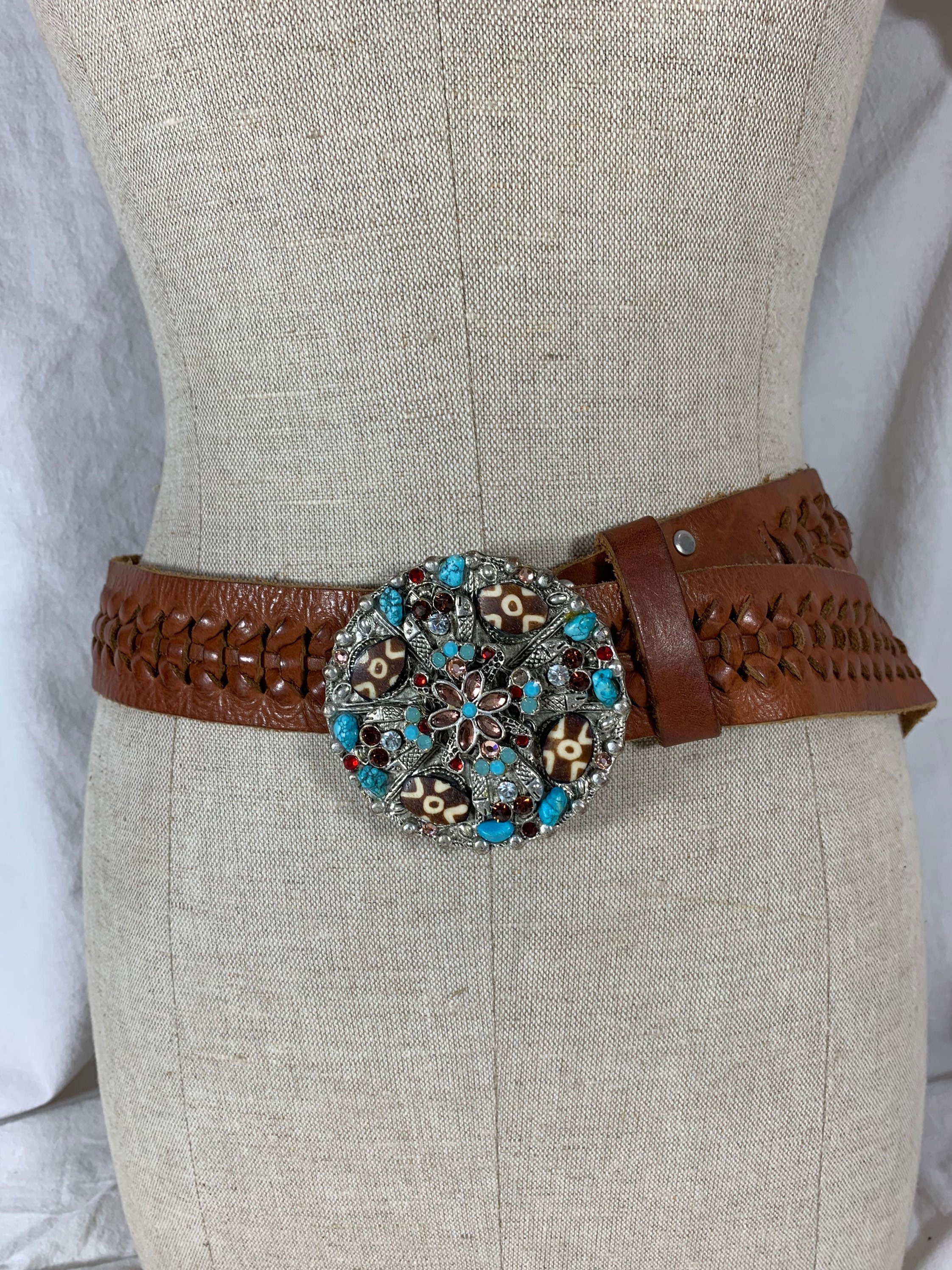 LEATHEROCK Turquoise Woven Belt Boho Western Leather Southwest Medallion Tessa Hooey  main image 3