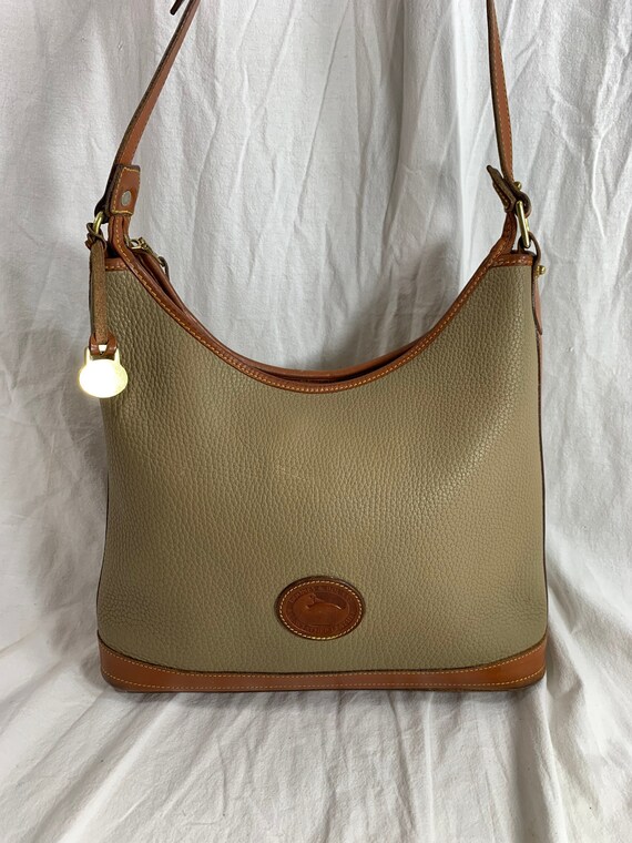 DOONEY & BOURKE Vintage Taupe & Tan Leather Flap Crossbody Shoulder  Bag