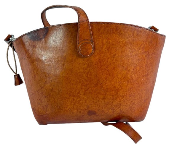 Rare Vintage BILL AMBERG Natural Tan Leather Bucket Drawstring