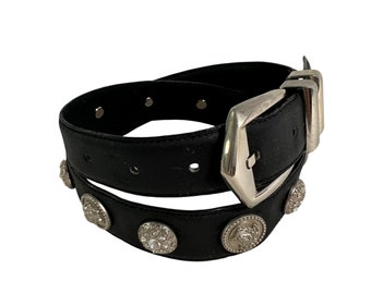 Vintage genuine GIANNI VERSACE crystal medusa rhinestone leather belt 28 unisex