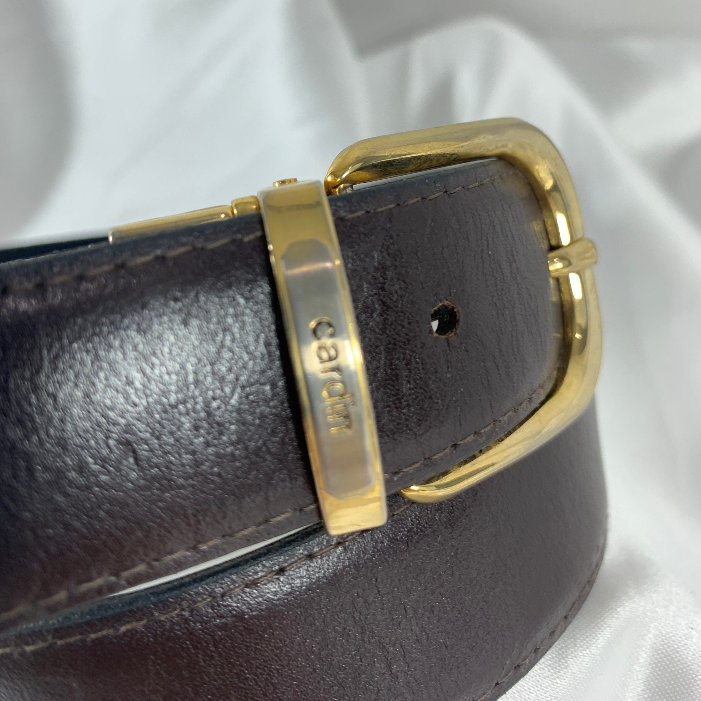 Vintage PIERRE CARDIN reverse logo black brown leather belt medium 1980s Genuine Vintage PIERRE CARDIN Logo Reversible Black Brown  main image 3