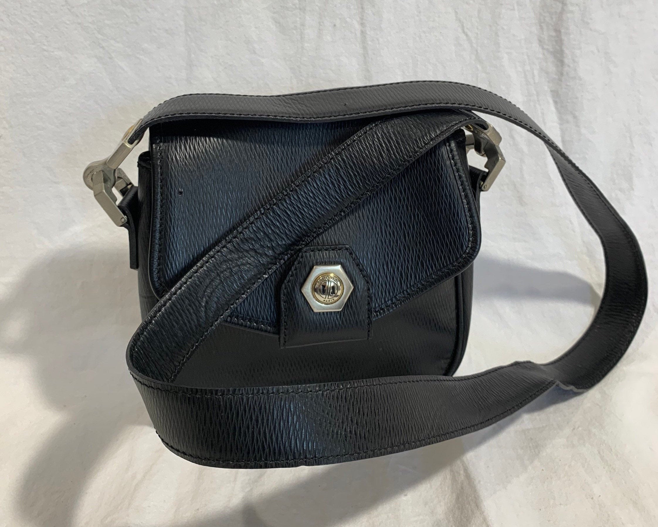 Genuine Vintage RENOMA Paris Black Pebbled Leather Shoulder Bag