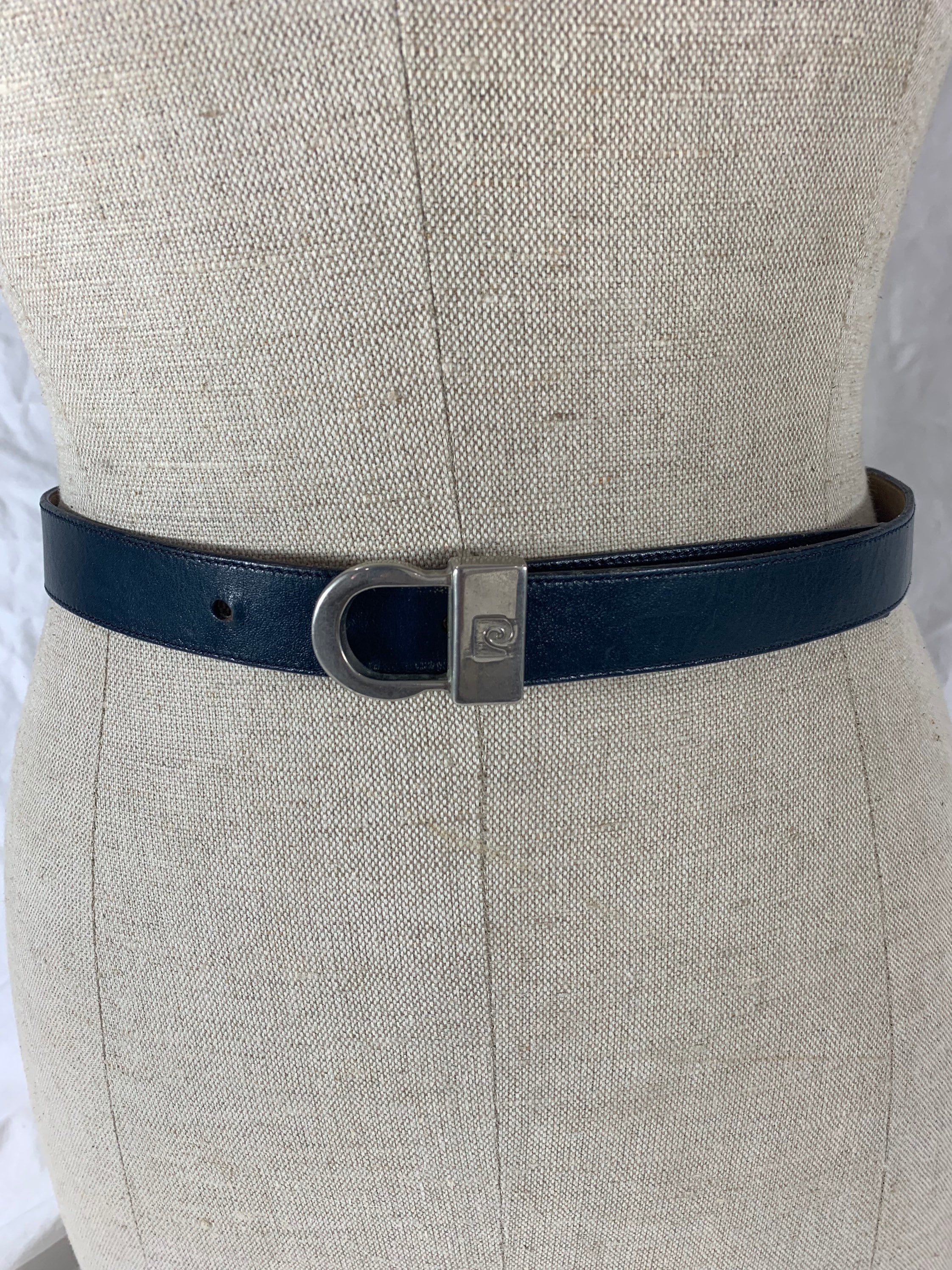 Genuine Vintage PIERRE CARDIN Logo Navy Blue Leather Belt  display picture 2