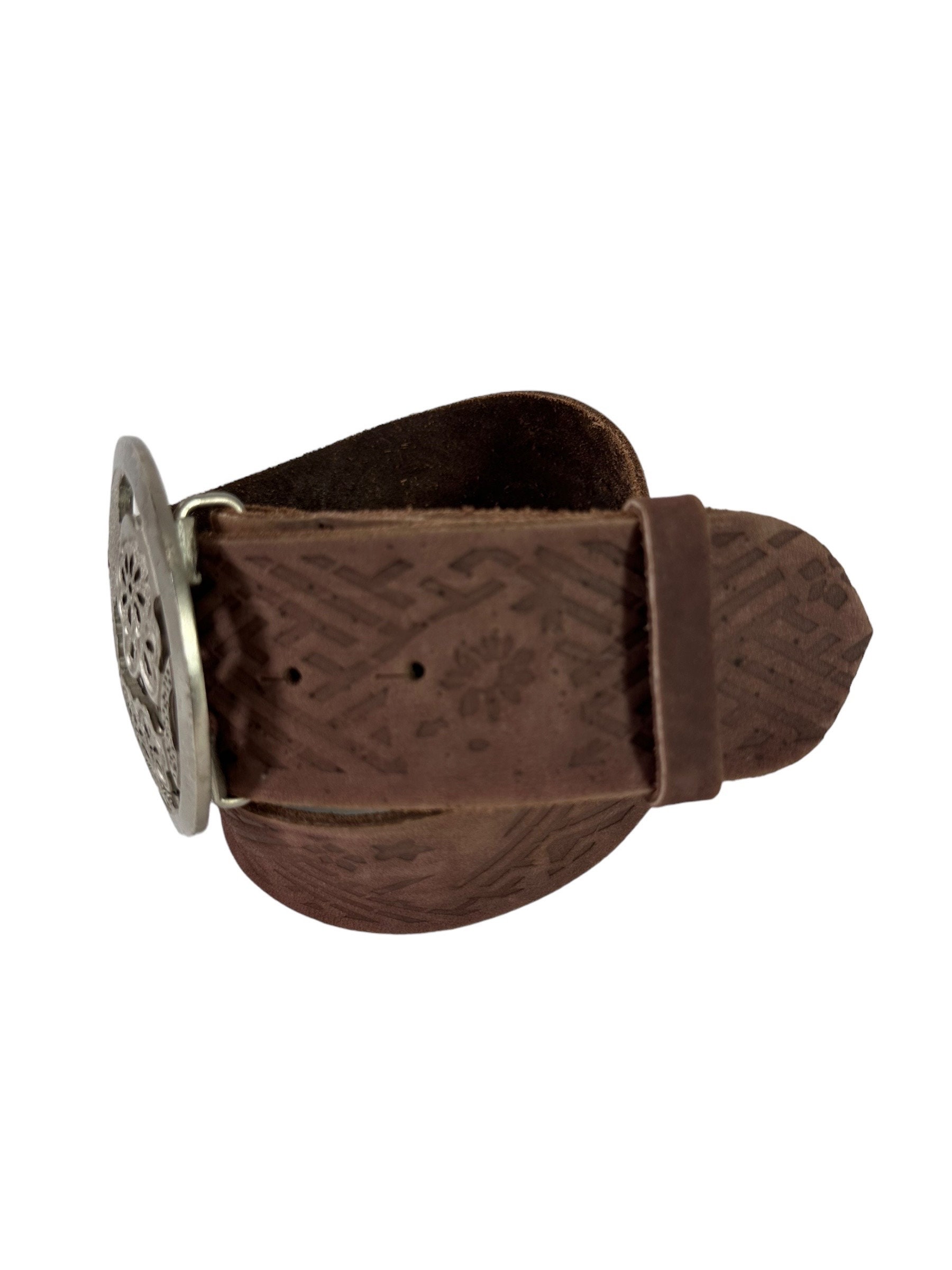 Stunning vintage genuine VENTILO wide brown leather belt 33 flower buckle Vintage  main image 3