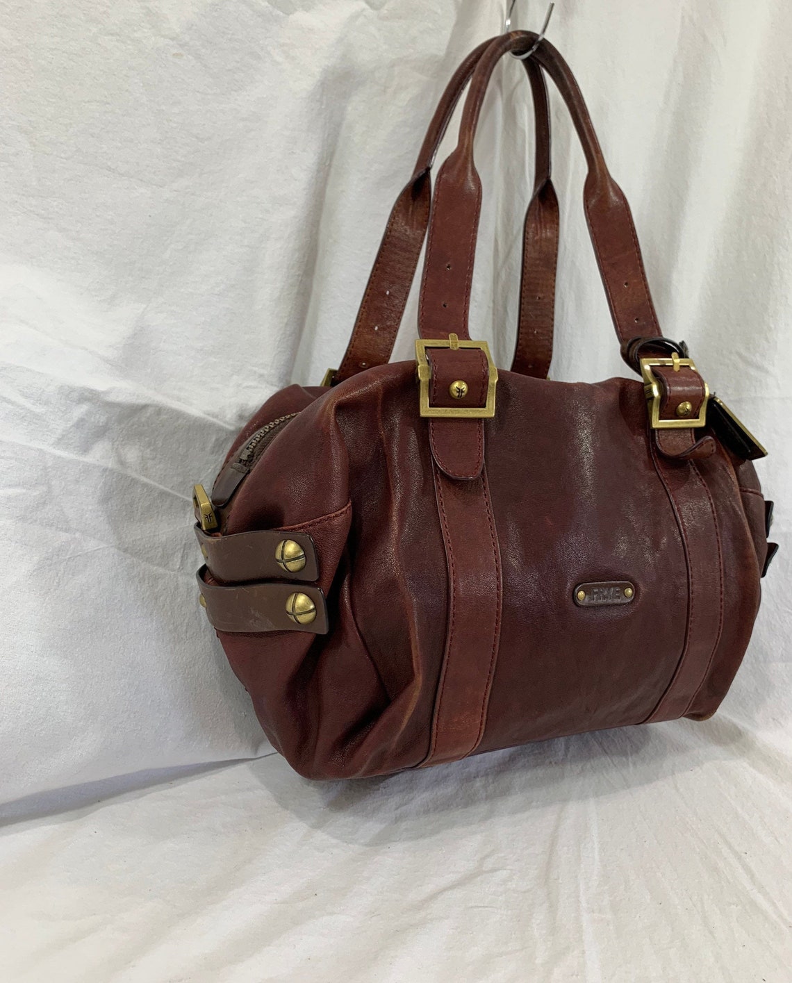 Vintage FRYE burgundy brown leather satchel bag purse | Etsy