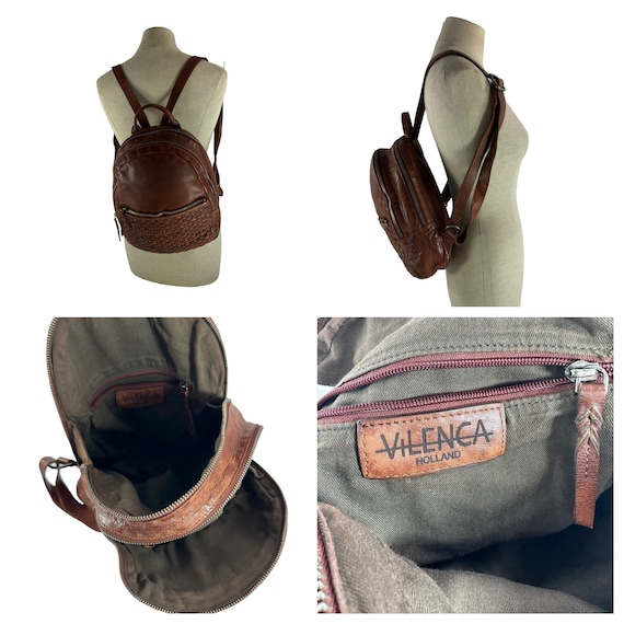 Vintage VILENCA Holland tan leather woven backpac… - image 10