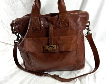 Vintage CAMPOMAGGI TEODORANO brown leather tote bag crossbody