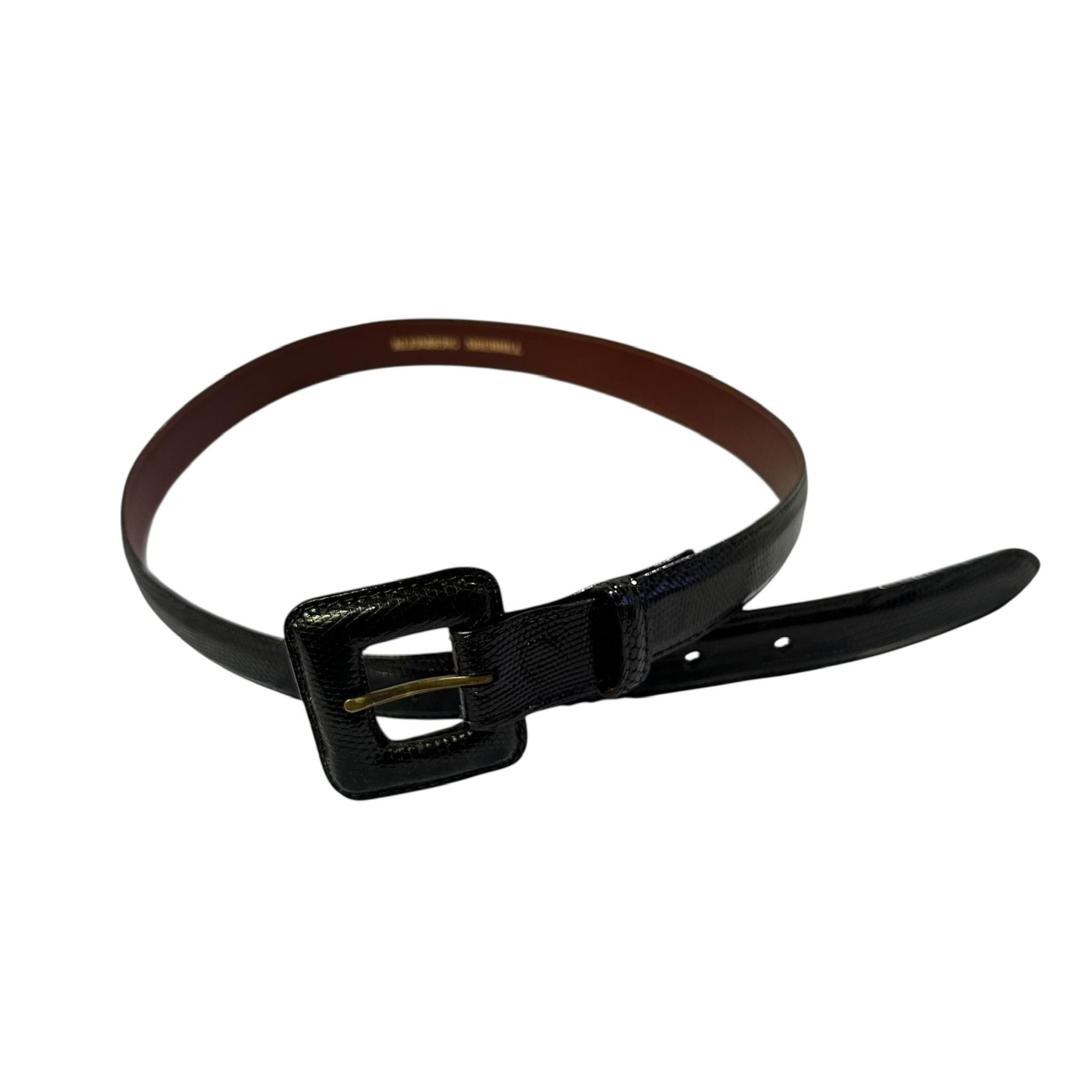 Kleinberg Sherrill Vintage Black Lizard Textured Leather Belt with Gold Buckle Kleinberg Sherrill American Alligator Belt w/ Sterling Buckle main image 3