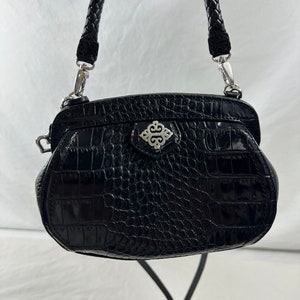 Genuine vintage BRIGHTON black leather shoulder bag with croc pattern crossbody image 1