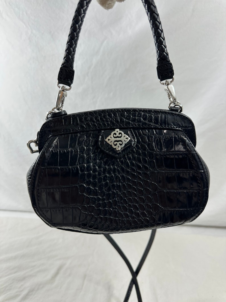 Genuine vintage BRIGHTON black leather shoulder bag with croc pattern crossbody image 1