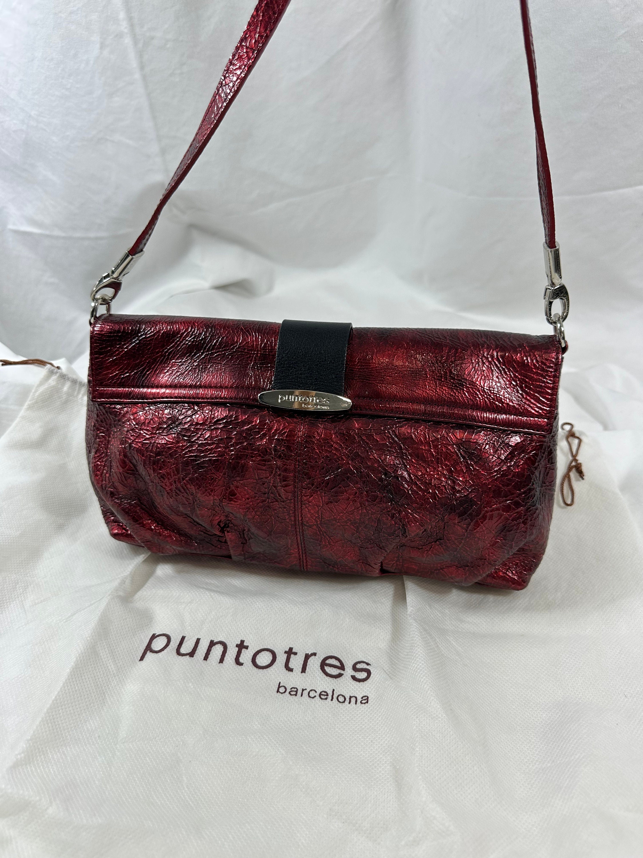 Genuine PUNTOTRES Spain Since 1991 Vintage Red Metallic Patent 