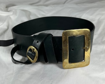 Genuine BORBA MARGO Wide Black Leather Belt With Side Buckle