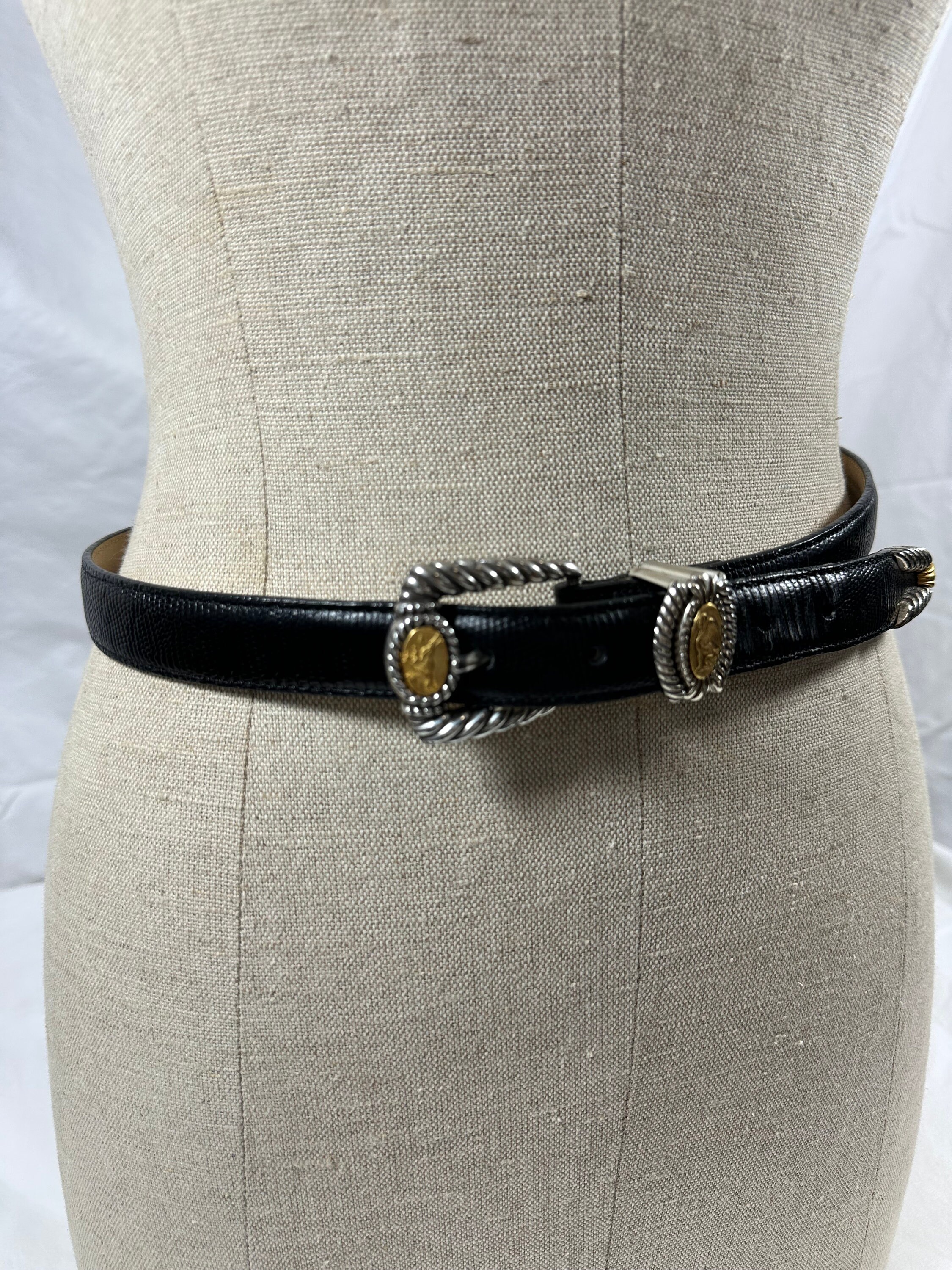 Retro Brighton Museum Black Leather Belt With Lizard Pattern Size