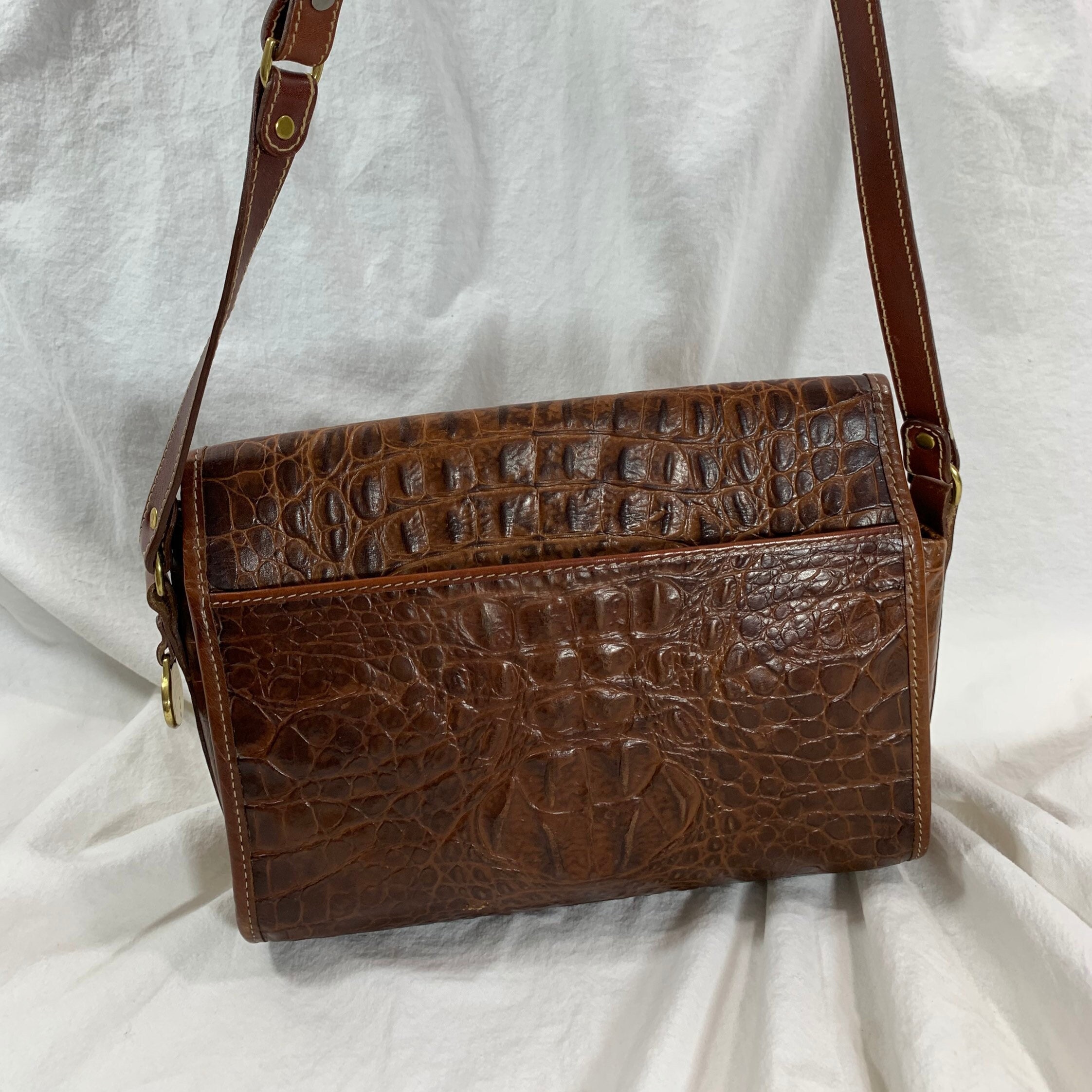 Vintage Brahmin embossed leather crocodile satchel shoulder bag